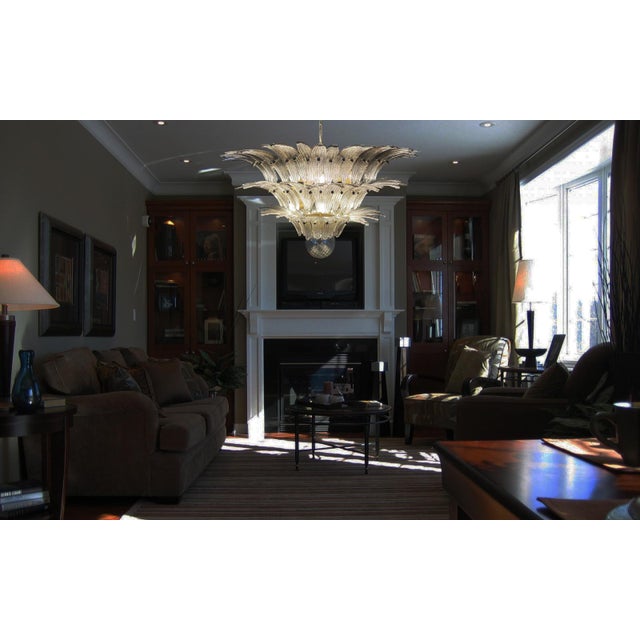 Palmette ceiling light made by 104 Murano smoked glasses in a gold metal frame. Murano blown glass in a traditional way....