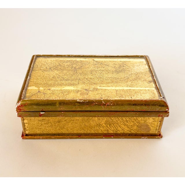 French Vintage Gilt Wood and Eglomise Velvet Lined Box For Sale - Image 3 of 12