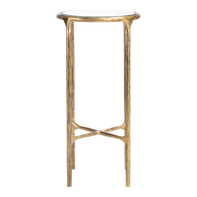 Jessa Forged Metal Tall Round End Table - Brass For Sale