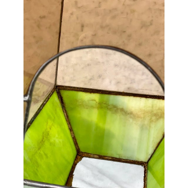 Green Vintage Arts & Crafts Slag Glass Triangular Hanging Terrarium For Sale - Image 8 of 9
