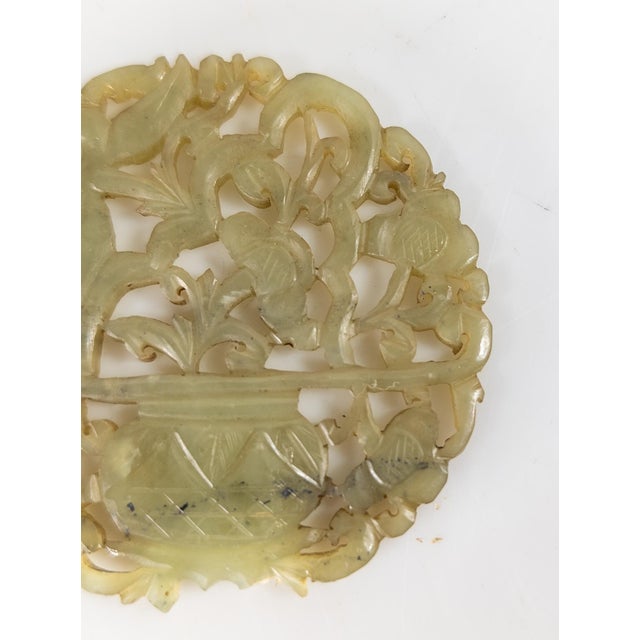 Chinese 19th Century Chinese Carved Dark Celadon Green Jade Pendant Plaque For Sale - Image 3 of 12