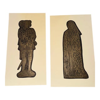 Vintage 1970s English Monumental Brass Rubbing Silhouettes – Sir Ralph & Lady Elizabeth Verney — A Pair For Sale