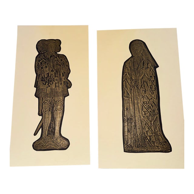 Vintage 1970s English Monumental Brass Rubbing Silhouettes – Sir Ralph & Lady Elizabeth Verney — A Pair For Sale