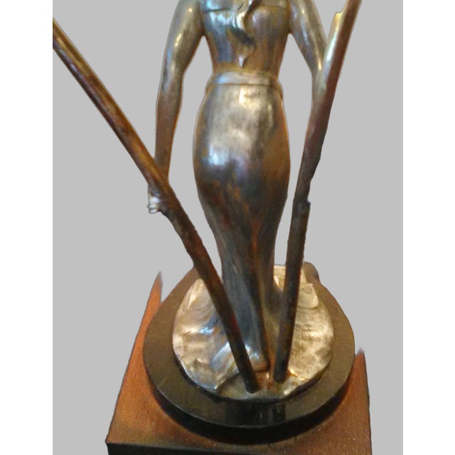 Antique Art Nouveau Figural Spelter “Lady" Table Lamp, 12” High For Sale In Chicago - Image 6 of 9