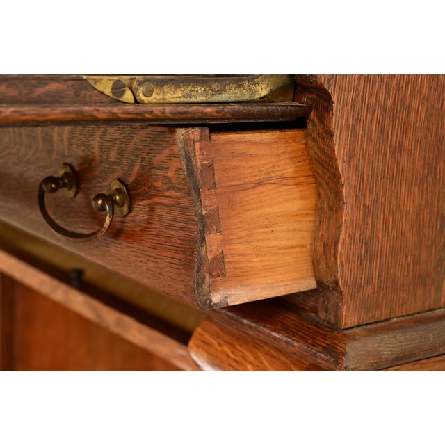 Globe Wernicke Antique Mission Oak Arts & Crafts Slant Front Secretary Desk With Barrister Bookcase, Circa 1910 For Sale - Image 10 of 16
