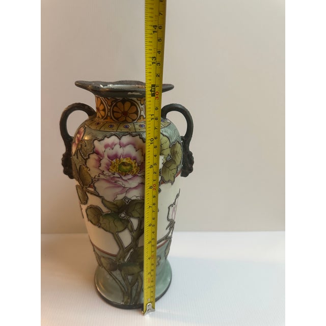 Early 20Th Century Asian Japanese Hand Painted Imperial Nippon Floral Handle Marriage Vase For Sale - Image 16 of 16