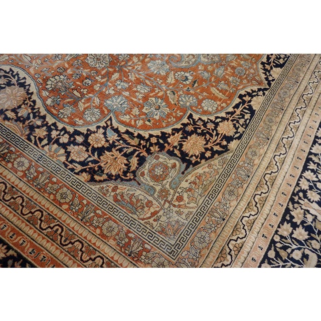 Textile Classic Fine Ivory Traditional Floral Medallion Design Antique Persian Mohtasham Kashan Rug For Sale - Image 7 of 12