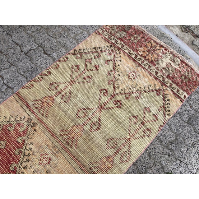 Tan Distressed Vintage Handknotted Hallway Runner Rug For Sale - Image 8 of 11