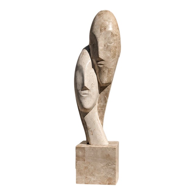 Vintage Tessellated-Stone Snuggling Couple Sculpture For Sale