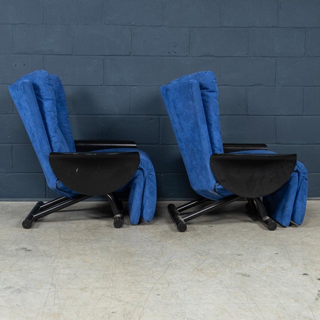 20th Century Italian Blue Alcantara Leather Reclining Armchairs from Cinova,1980s, Set of 2 For Sale - Image 6 of 18