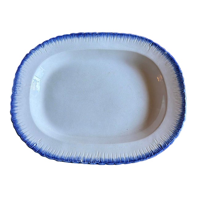 Antique Pearlware Blue Feather Edge Platter, English, Early 19th Century For Sale