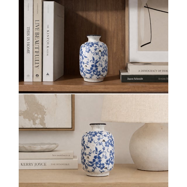 Chinoiserie Blue and White Crackle Glaze Decorative Vase For Sale - Image 3 of 3