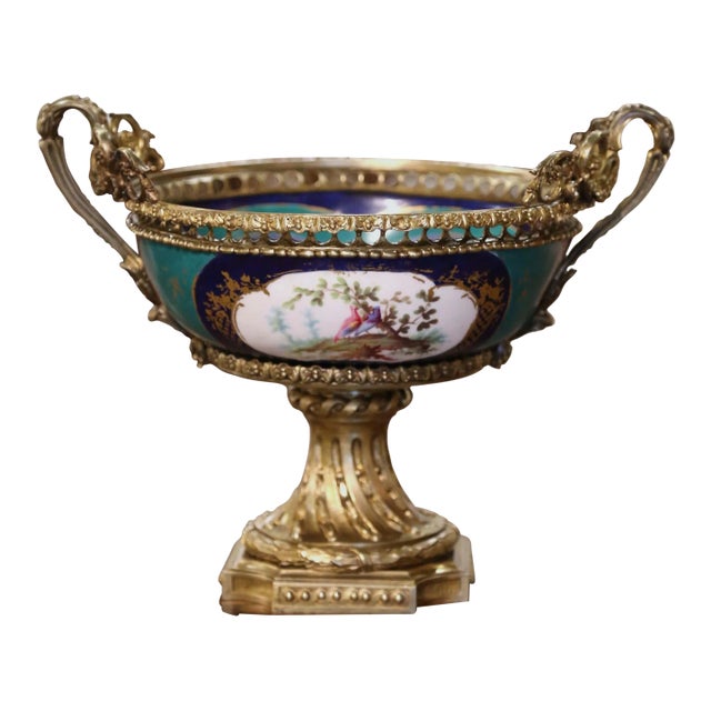 19th Century French Sevres Style Ormolu Mounted Porcelain Jardinière For Sale