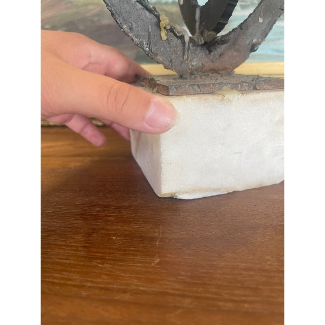 White Brutalist Possibly Welded Steel Abstract Sculpture Candle Holder on Likely White Marble Base, 1960s Modernist Art Object. For Sale - Image 8 of 8