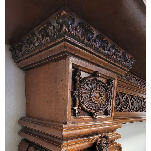 2000 - 2009 English-Style Hand-Carved Limewood Fireplace Mantel, Crafted in Italy For Sale - Image 5 of 7