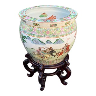 Large Chinoiserie Fishbowl Planter and Stand. For Sale