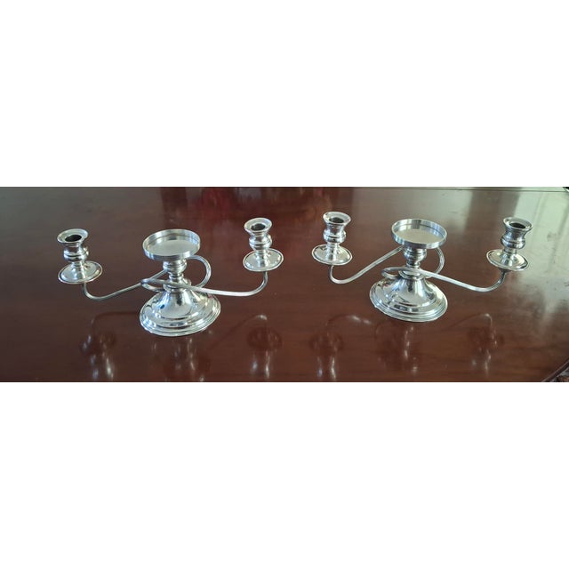 Pair 19th Century Silver Plate 3-Light Candelabra Candle Holders Table Sconces For Sale - Image 4 of 11