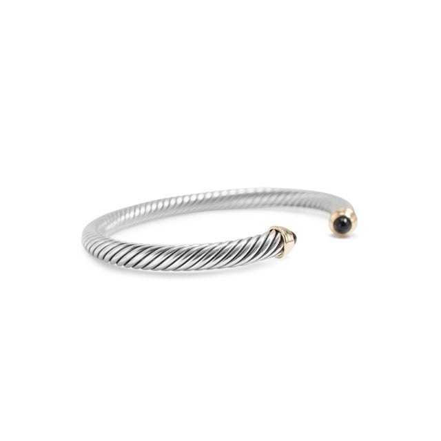 David Yurman David Yurman Classic Cable 5mm Silver 14k Yellow Gold Onyx Cuff Bangle Bracelet For Sale - Image 4 of 8
