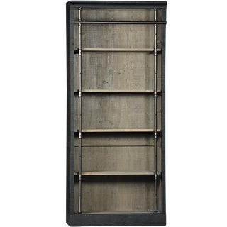 Black Paint Reclaimed Pine Wood and Steel Bookcase For Sale