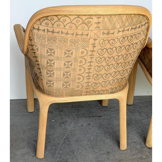Pair of Karl Rausch for Baker "Linea Cara" Split-Reed Rattan & Leather Armchairs For Sale - Image 15 of 17