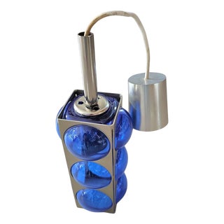 Swiss Blue Glass and Chrome Pendant from Temde, 1980s For Sale