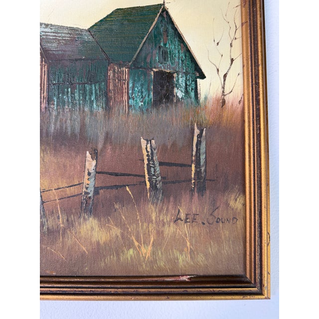 Brown 1970s Vintage Lee. Sound Impressionist Landscape Oil Painting on Canvas – Framed For Sale - Image 8 of 16