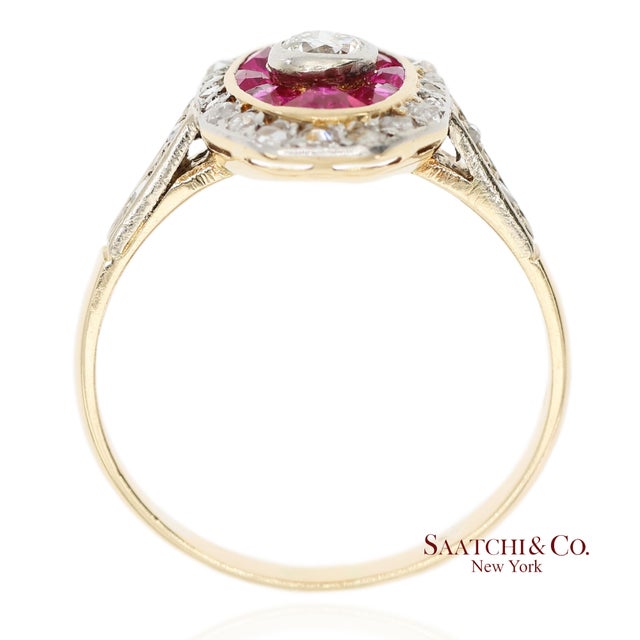 Mid 20th Century Vintage Two Tone 14k Yellow and White Gold Natural Diamond Ring, Size 8 For Sale - Image 5 of 11