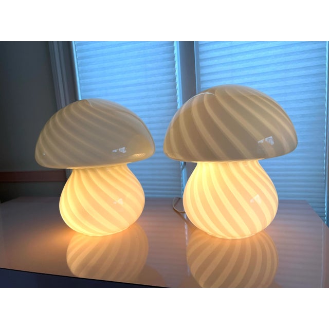 Mid-Century Modern Yellow Murano Attributed Mushroom Lamps - a Pair For Sale - Image 3 of 8