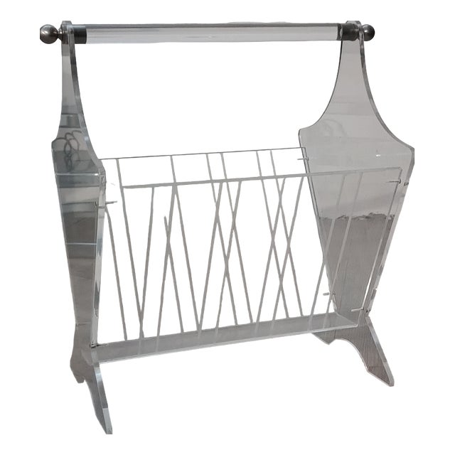 Vintage French Acrylic Glass Magazine Rack, 1980s For Sale