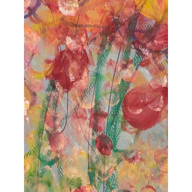 2020s Original Mixed Media Artwork “Poppy Static” (Watered Acrylic Painting and Ink on Art Paper); Signed, Framed For Sale - Image 5 of 12