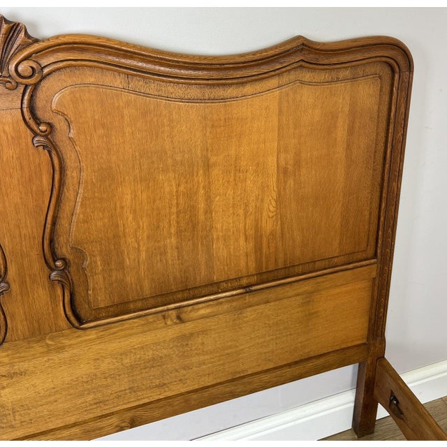 Vintage Louis XVI French Oak Double Bed Frame with Carved Headboard For Sale - Image 10 of 12