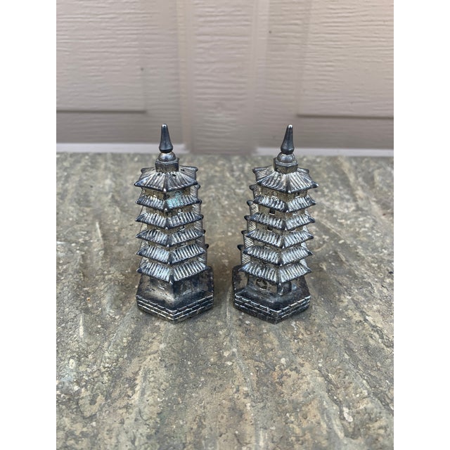 Godinger 1970s Silverplate Godinger Chinoiserie Pagoda Salt and Pepper Shakers For Sale - Image 4 of 7