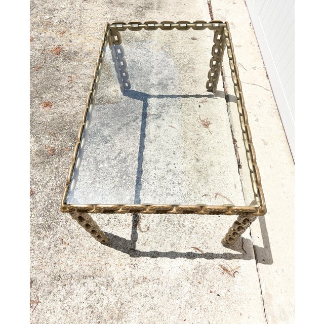 Gold Mid-Century Modern Feathered Interlocking Chain Link Coffee Table in Gold Finish For Sale - Image 8 of 10