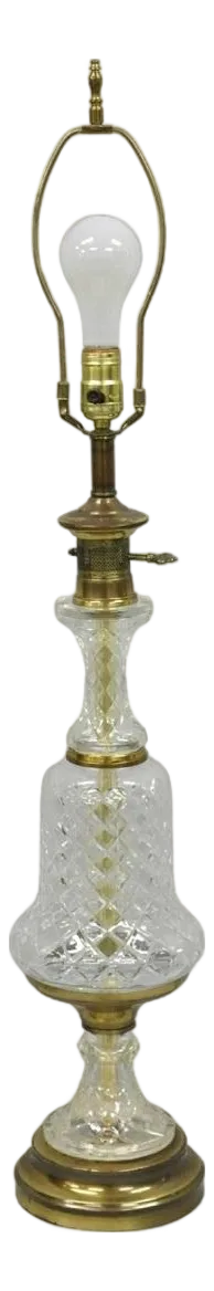Vintage French Empire Style Crystal Glass Column Brass "Oil Lamp" Table Lamp