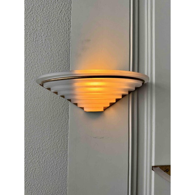 Art Deco Sconces in Brass and Frosted Glass, Portugal, 1940s, Set of 2 For Sale - Image 13 of 16