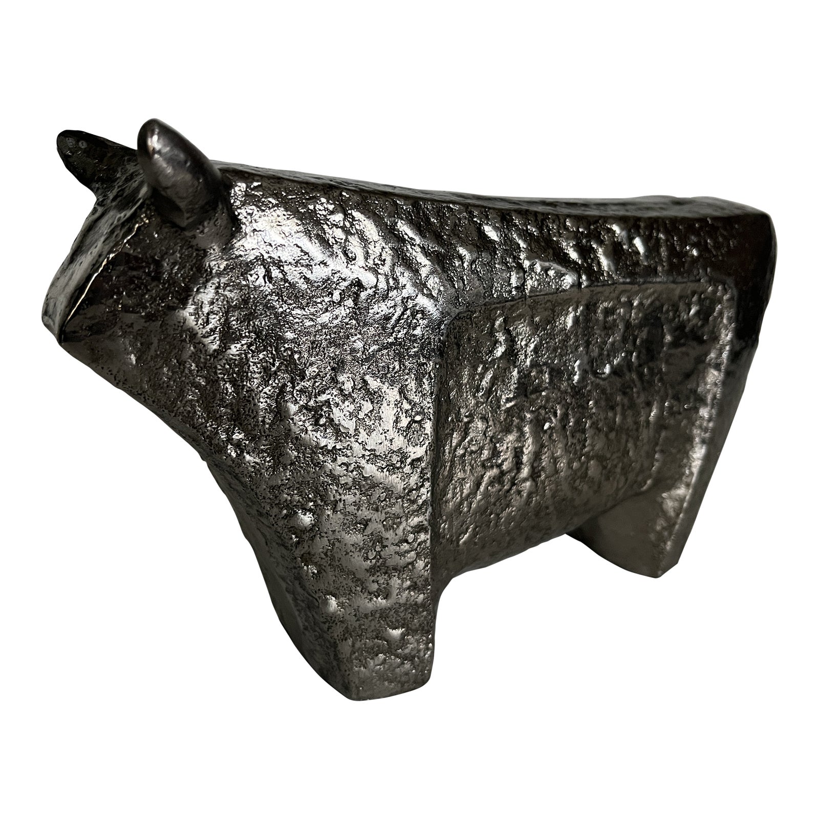 1990s Primitive Style Sampson Textured Silver Bull | Chairish