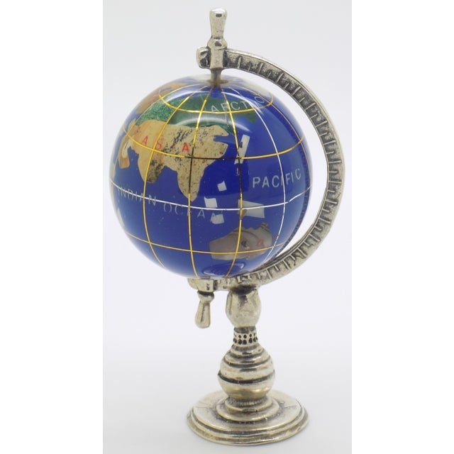 Vintage Italian Silver & Porcelain Rotating Globe Large Figurine Made in Tuscany For Sale - Image 4 of 11