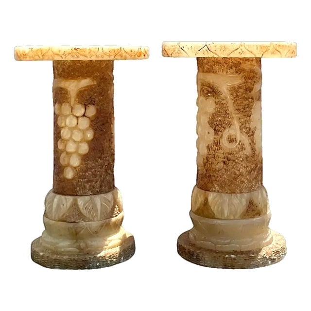 Vintage Italian Carved Alabaster Pedestals - A Pair For Sale