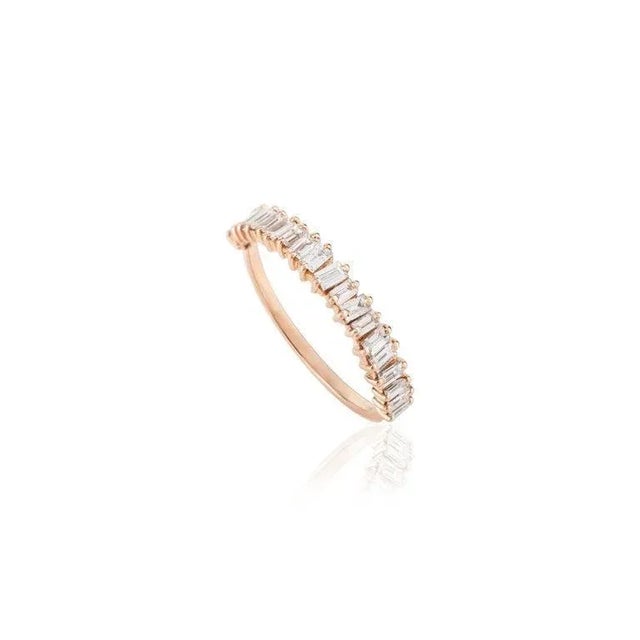 Metal Natural Diamond Engagement Stackable Band Ring in 14k Solid Rose Gold Size 5 For Sale - Image 7 of 7