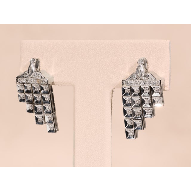 The Somara: Elaborate Antique Platinum Diamond Dangler Earrings, 2 Pieces For Sale - Image 4 of 8