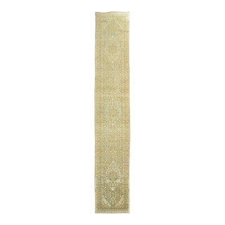 Early 20th Century Green Beige Persian Tabriz Runner For Sale