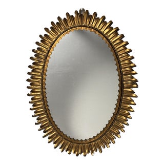 Mid-Century Hollywood Regency Spanish Gilt Metal Sunburst Mirror, 1950s For Sale
