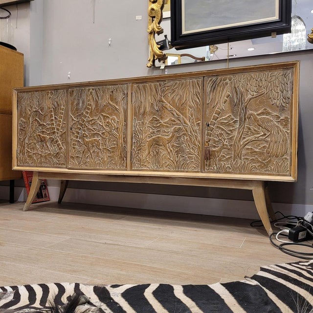 Beige Vintage Spanish Sideboard in Carved Wood, 1970s For Sale - Image 8 of 18