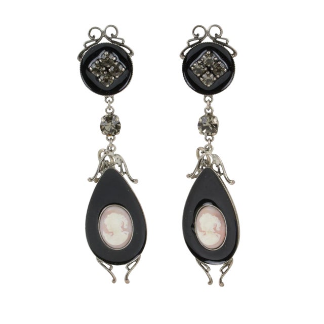 John Galliano Victorian-Inspired Dangle Cameo Clip Earrings - 2 Pieces For Sale