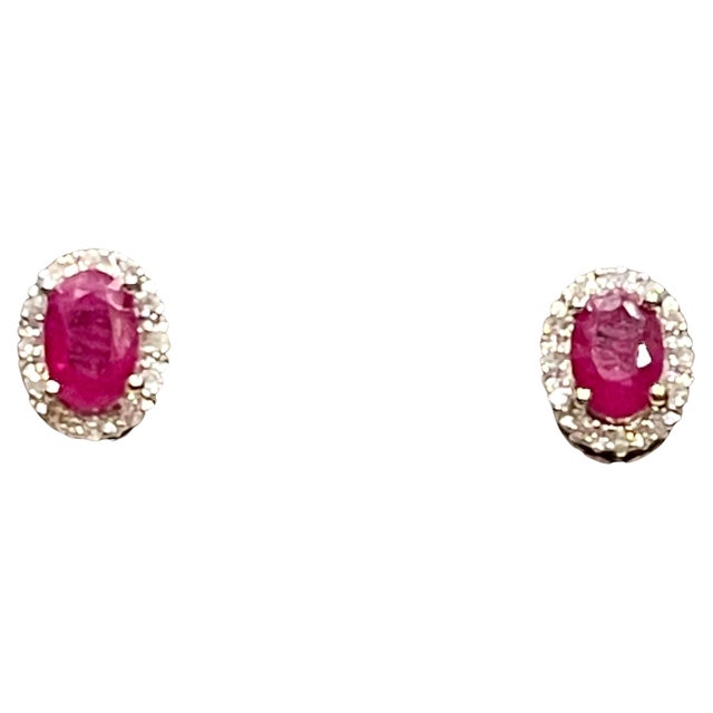 1 Carat Oval Natural Ruby and Diamond Stud Post Earrings 14 Karat White Gold For Sale - Image 18 of 18