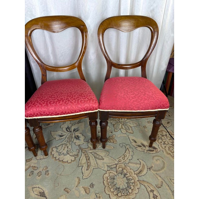 Set of 4 Mid-19th Century Uk Victorian Open Balloon Back Chairs – Ruby Damask For Sale - Image 9 of 12