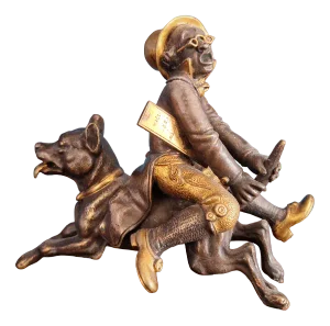 Bronze of Gentleman Riding Backwards on Dog, 1900