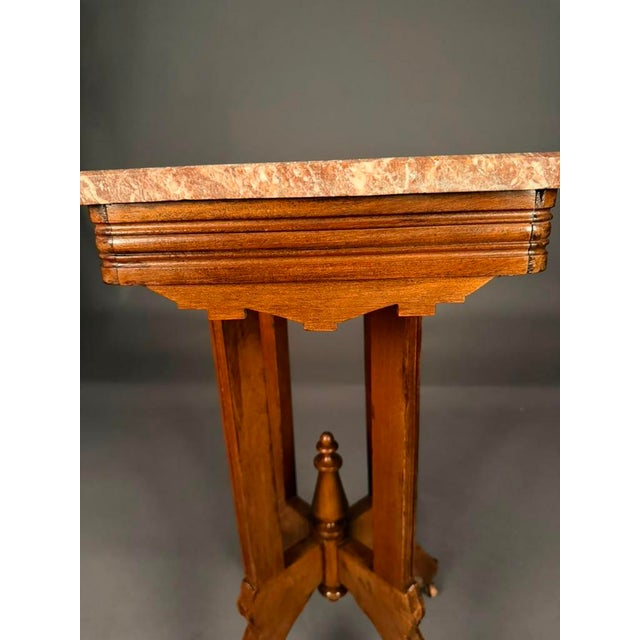 American Eastlake Victorian Walnut Marble Top Tea Table With Original Finish, Circa 1880 For Sale - Image 10 of 17