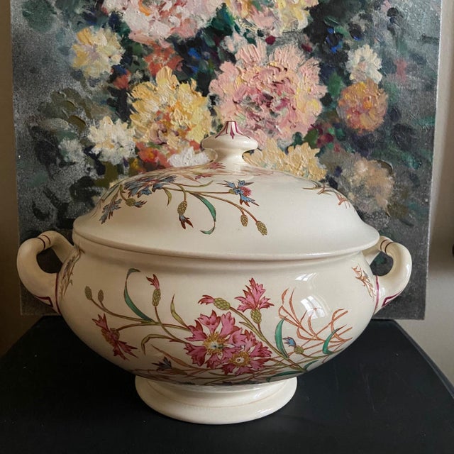 Antique French Ironstone Soup Tureen and Plater from Keller & Guerin Luneville, Set of 2 For Sale - Image 11 of 13