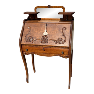 Antique Oak Carved Slant Front Desk